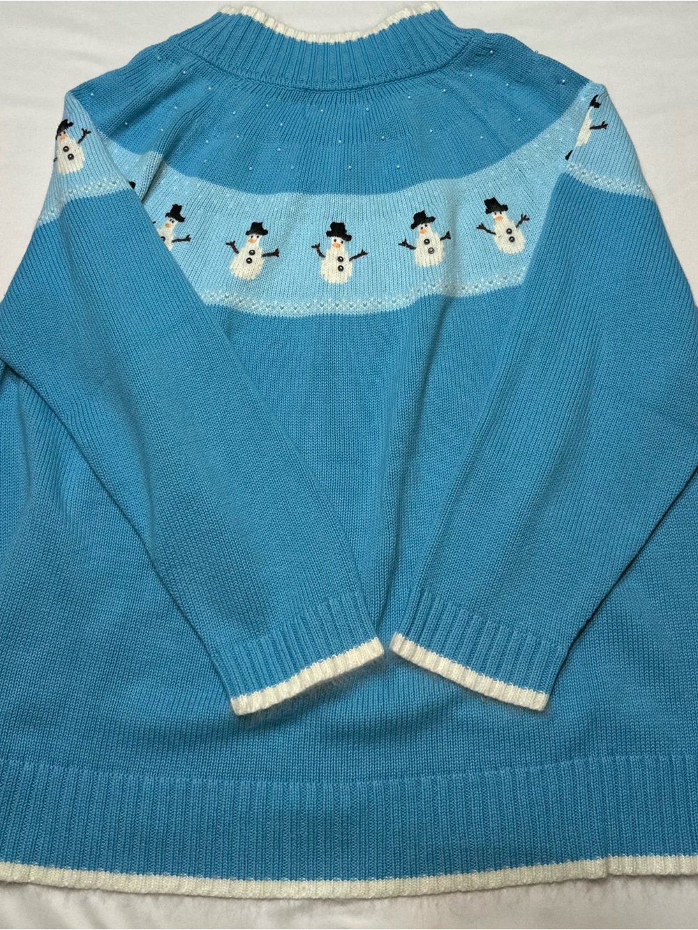 Quacker Factory 2X Blue Knit Full Zip Snowman Sweater Cardigan Plus Size - Picture 5 of 7